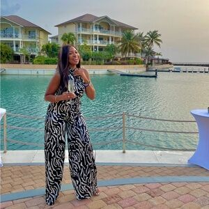 Wide Leg Black/White Jumpsuit